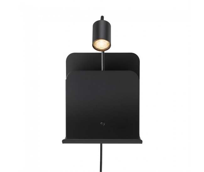 Aplique revistero con USB y repisa Roomi Metal  Nórdico Negro