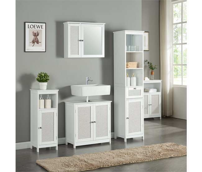 Armario pared con espejo Karlsøy MDF PVC Blanco