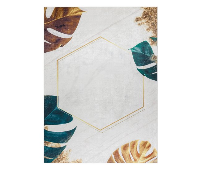 Alfombra lavable ANDRE 1150 Hojas monstera cubo 120x170 Blanco