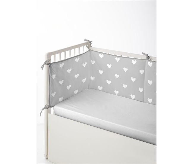 PROTECTOR DE CUNA/MAXICUNA CORAZONES A Blanco/ Gris
