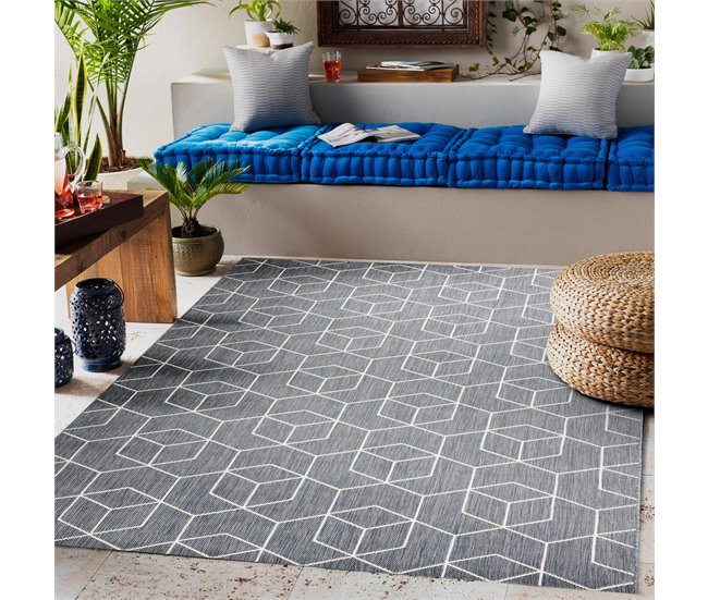 Alfombra de cuerda sisal FLAT 48655/637 Cubos 3D 120x170 Gris