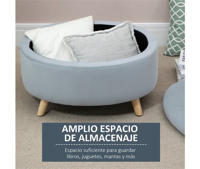 Otomano Puff Poliéster, Espuma, Madera de Caucho HOMCOM 71x51 Gris