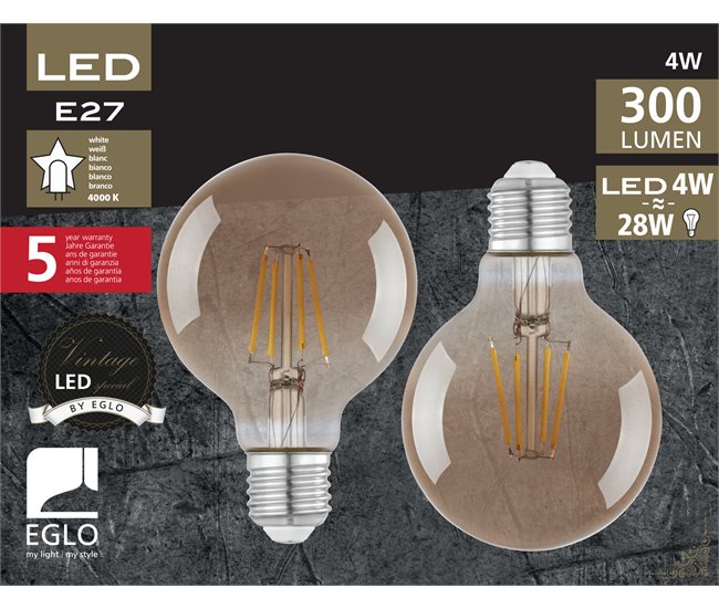 Pack 2 Bombillas filamento decorativa GLOBO ahumado E27 Marron