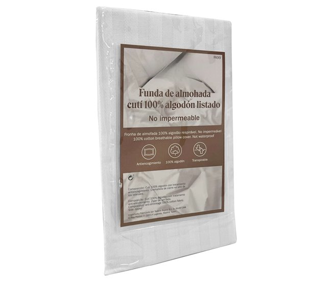 Funda Almohada Cama Tejido Cutí 100% Algodón Cremallera Blanco