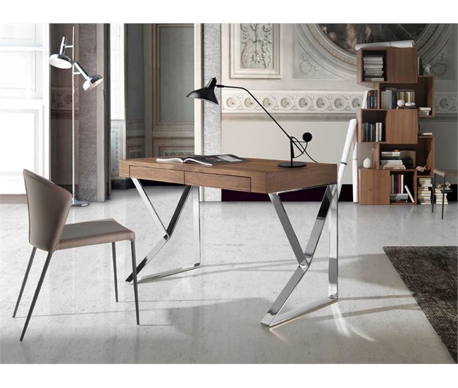 ANGEL CERDA Escritorio nogal y acero cromado Nogal