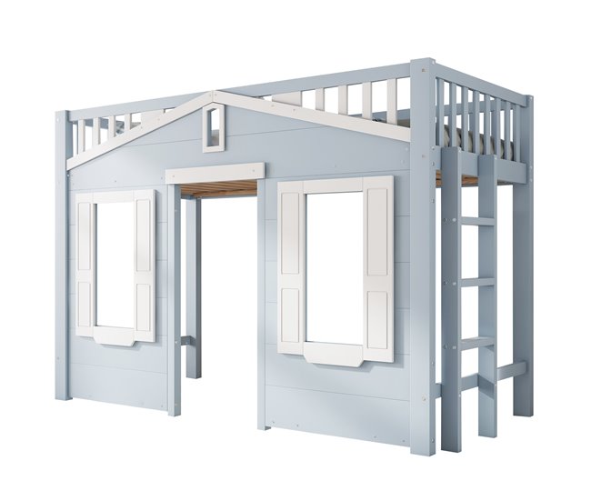 Cama alta de madera de pino Azul