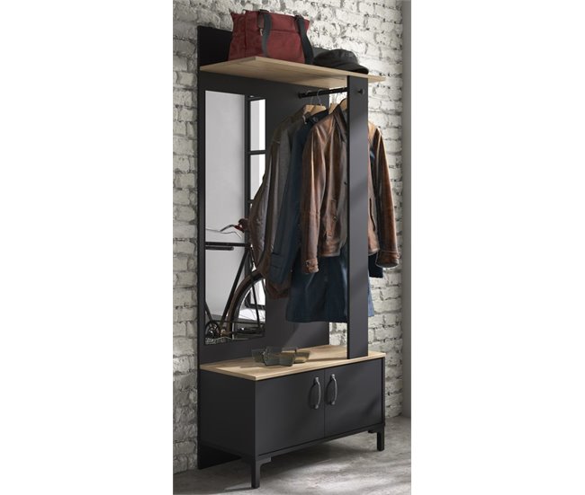 Mueble recibidor con espejo MANCHESTER Negro/ Madera