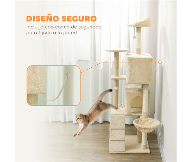 Árbol para Gatos Aglomerado de Madera, Felpa PawHut Crudo
