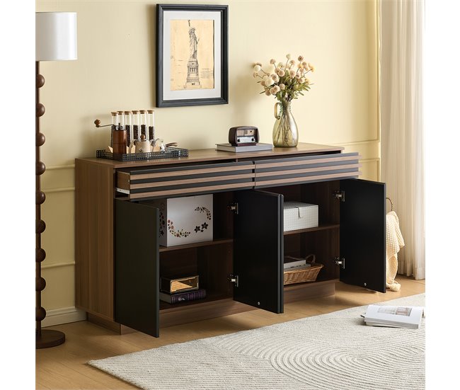 Aparador con 4 puertas y 2 cajónes Negro