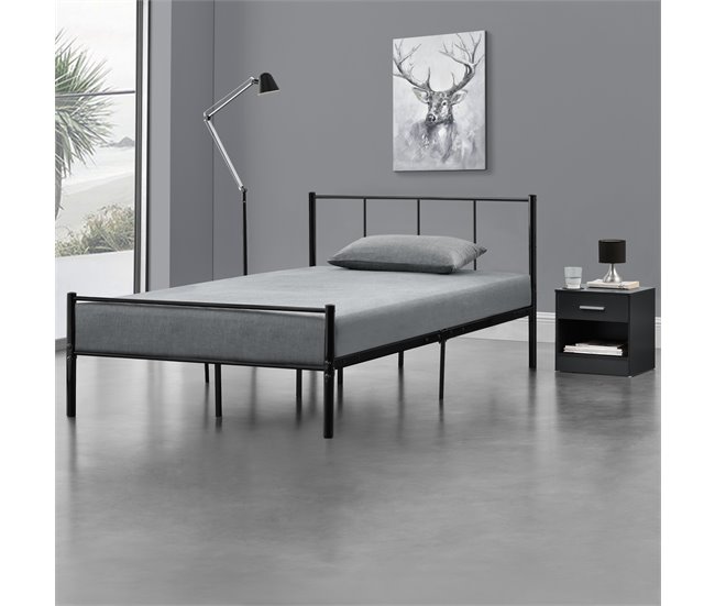 Cama individual Laos con somier - metal 122x209 Negro