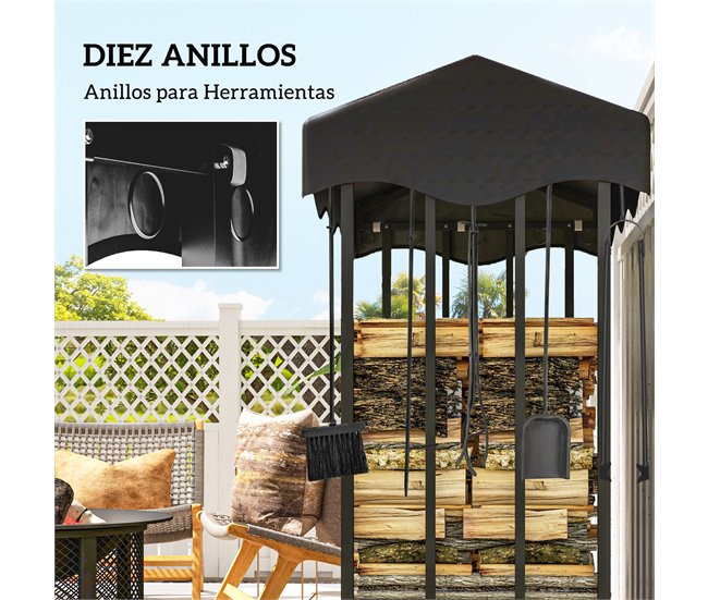 Estante para Leña Metal, Tela Oxford Outsunny Negro