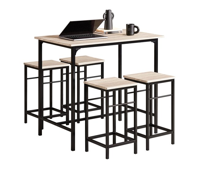 Set Mesa Alta de Bar y 4 Taburetes OGT11-N SoBuy Madera