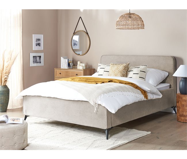 Beliani Cama con somier Poliéster VALOGNES 172x220 Gris Claro