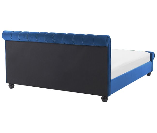 Beliani Cama con somier Terciopelo AVALLON 192x233 Azul Marino