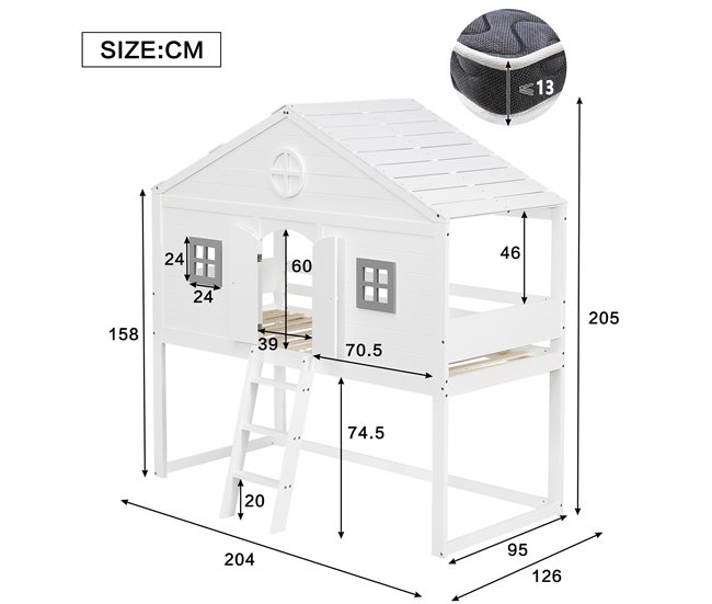 Cama alta para niños Blanco