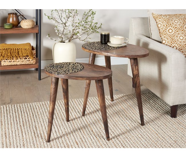 Beliani Conjunto de mesas KHETUA Marron