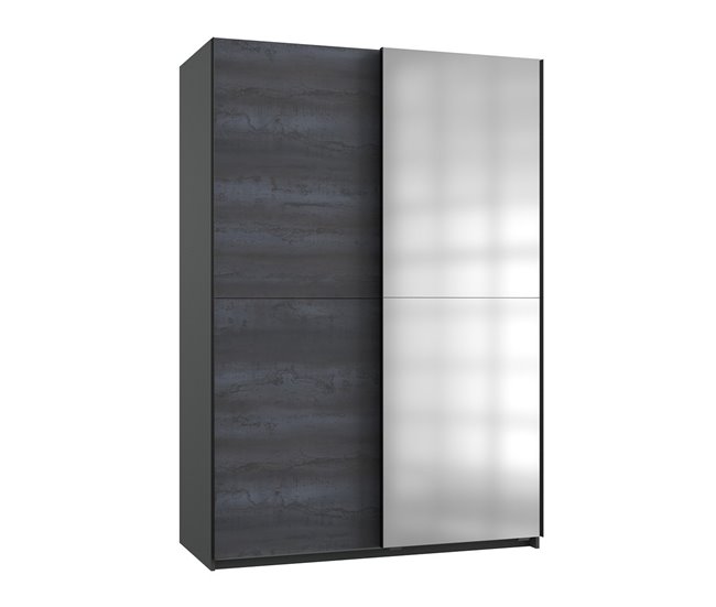 Armario 2 puertas correderas, 1 de ellas con espejo - L135 cm Gris