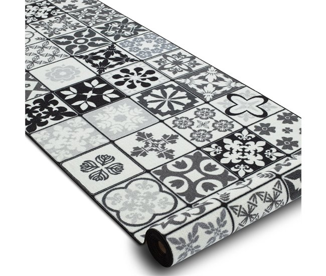 Alfombra de pasillo con refuerzo de goma AZULEJO LABOR DE RETAZOS 100x950 Gris