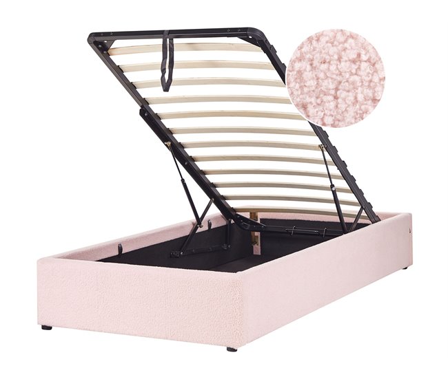 Beliani Cama con somier Bouclé DINAN 97x214 Rosa Talco