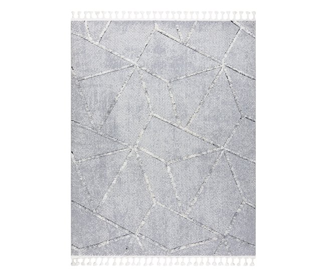Alfombra SEVILLA Z791C mosaico Franjas Bereber marroquí Shaggy 200x290 Gris