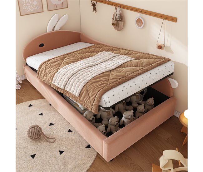 Cama con almacenaje de terciopelo Rosa