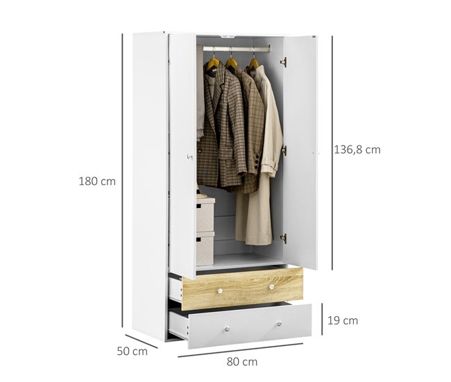 Armario de Ropa Melamina de Madera HOMCOM Blanco