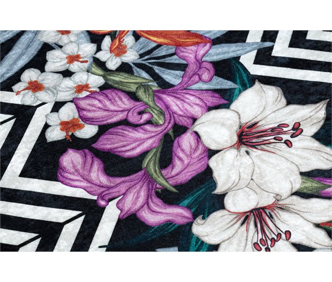 Alfombra lavable ANDRE 2300 flores zigzag 160x220 Negro
