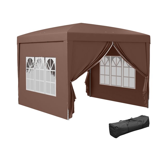 Carpa Plegable Acero, Tela Oxford Outsunny Marron