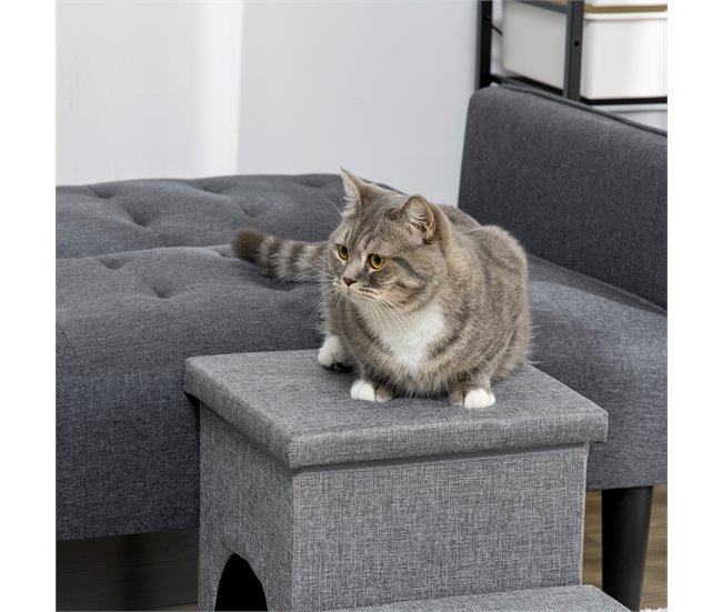 Escalera para Mascotas MDF, Lino sintético, Felpa, Algodón PP Gris