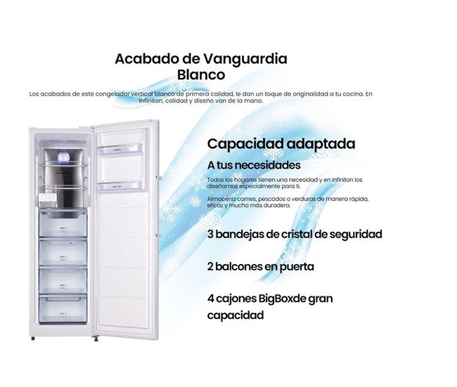 Congelador Vertical INFINITON CV-265L85WEM, 282 Litros, No Frost Blanco