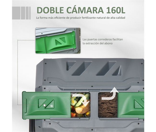 Compostador de Tambor Acero, PP Outsunny Gris