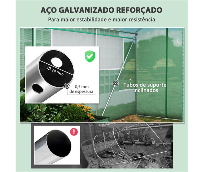 Invernadero de Túnel PE, Acero Galvanizado Outsunny Verde