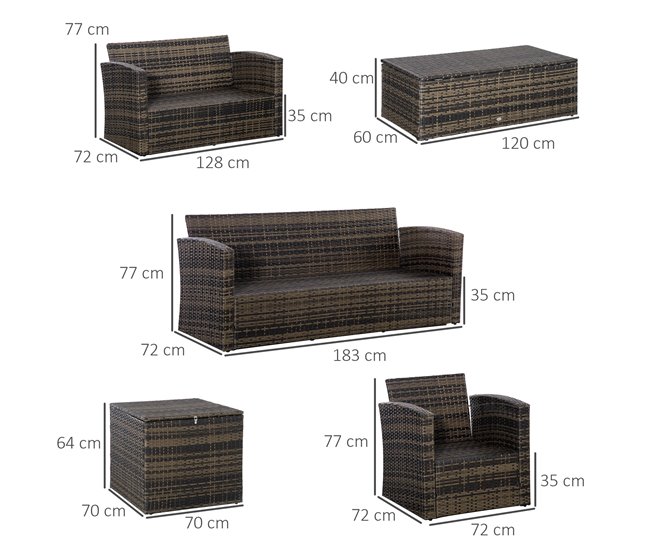 Conjunto de Muebles de Ratán Metal, Ratán PE, Poliéster Outsunny Crudo