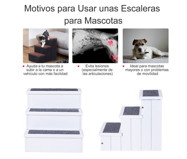 Escaleras para Mascotas Madera de Abeto PawHut Blanco