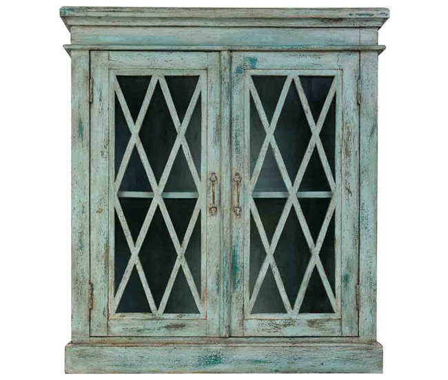 Aparador de madera y cristal con 2 puertas Azul
