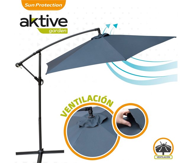 Parasol excéntrico banana 300 cm gris mástil aluminio Aktive Garden Gris