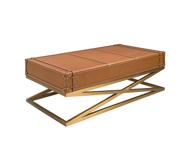 Mesa centro rectangular piel y acero 2149 Camel