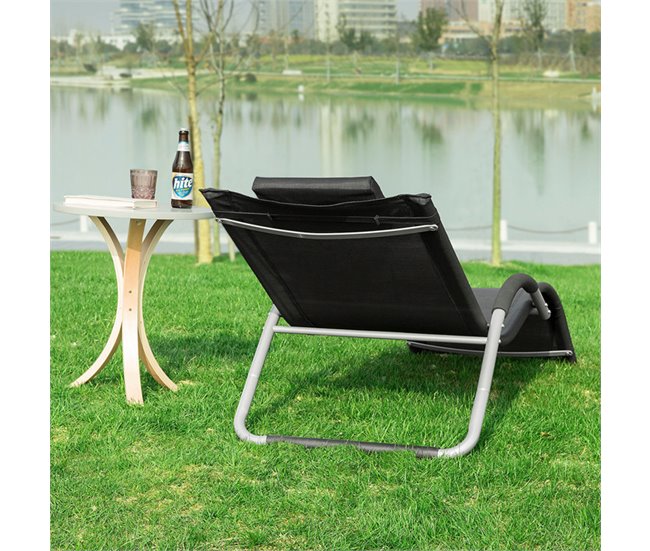 Tumbona de Jardín con reposacabezas extraíble OGS38-W SoBuy Negro