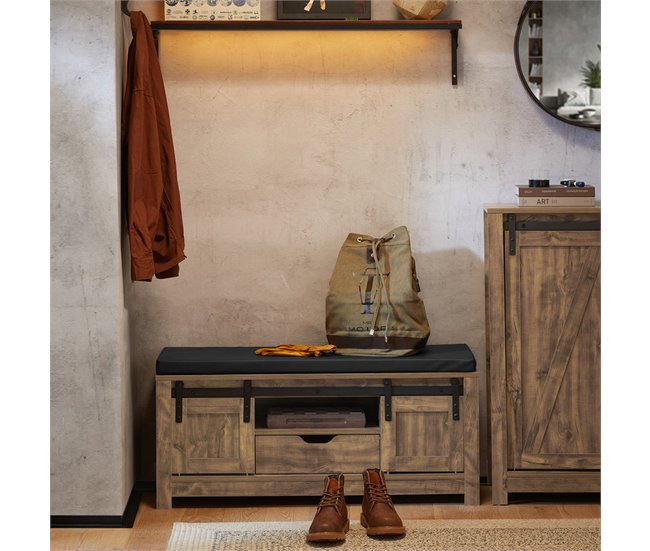 Banco Zapatero con Puerta corrediza de Granero FSR118-N SoBuy Madera