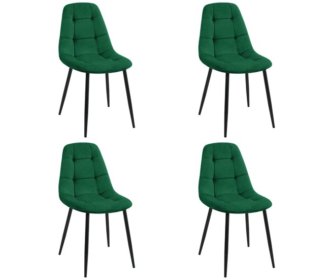 4x Silla tapizada capitoné de terciopelo SJ.1 Verde Oscuro