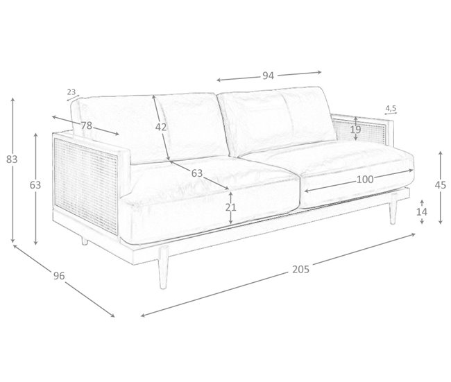 ANGEL CERDA Sofá 3 plazas piel marrón Nogal
