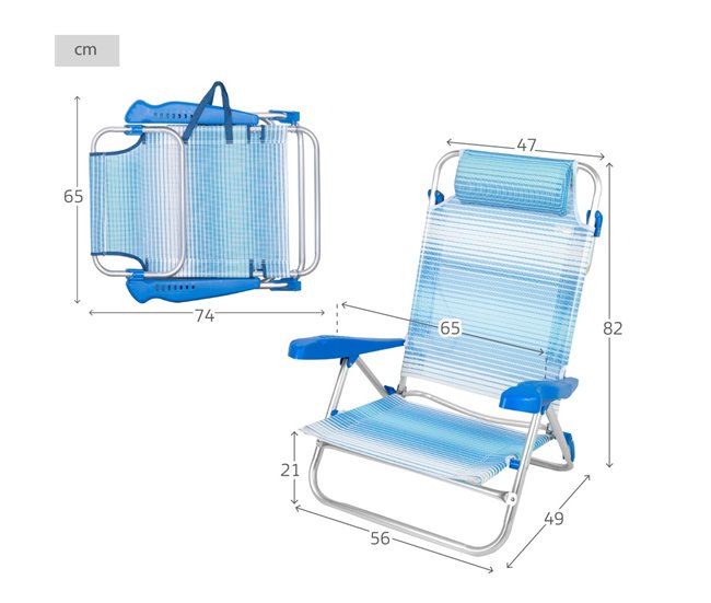 Aktive Pack de 2 sillas de playa plegables y reclinables Blanco/ Azul