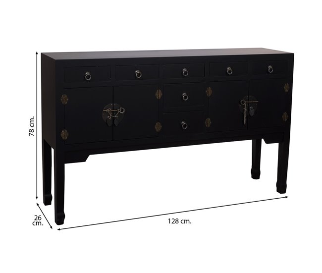 Aparador de madera de 7 cajones y 2 puertas Negro