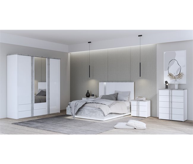 Cama BUGANVILLA 150x190cm con LED Blanco/ Gris