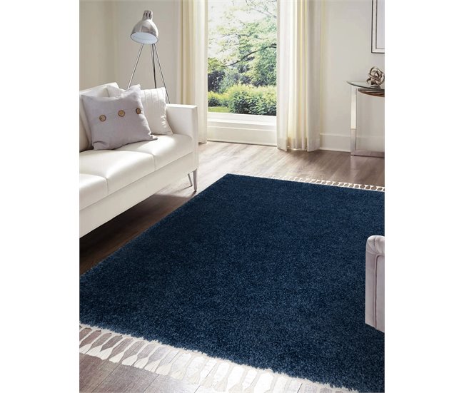 Alfombra BERBER cuadrado 9000 Franjas Bereber Marroquí Shaggy 160x160 Azul