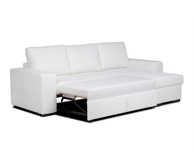 Chaise longue piel sintética con cama HARRY Blanco