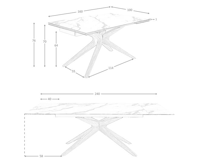 ANGEL CERDA Mesa comedor extensible 240x100 Blanco/ Madera
