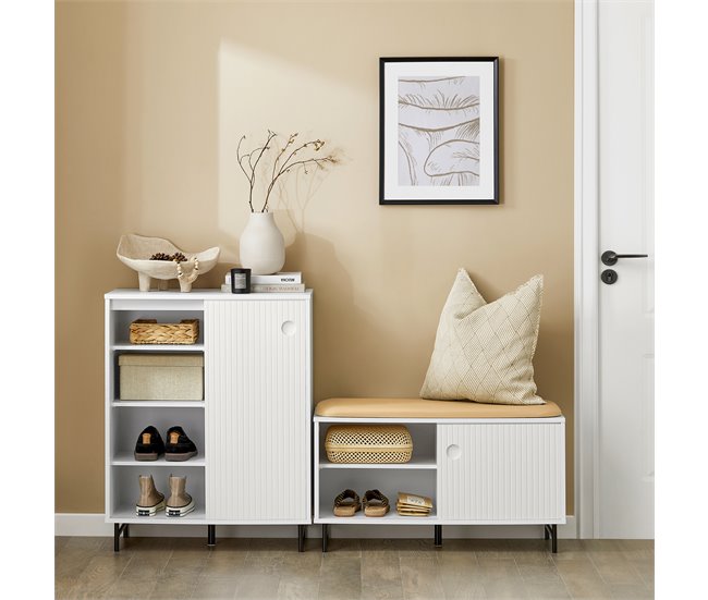 Banco Zapatero con Puertas Correderas FSR116-W SoBuy Blanco