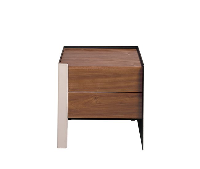 Mesita noche piel reciclada y madera nogal Negro