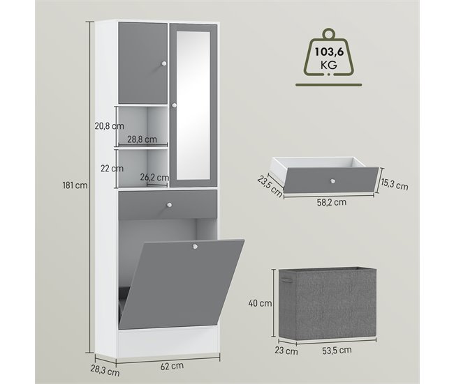 Armario Alto Baño Melamina de Madera HOMCOM, hogar - baño Blanco